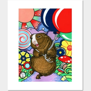 Happy Guinea Pig With Balloons Posters and Art